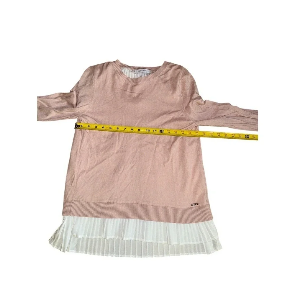 Calvin Klein layered chiffon sweater tunic M Blush Pink Pleated lampshade preppy